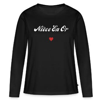 nièce en or - T-shirt manches longues Premium bio Femme - noir - Devant - Julia (174cm)