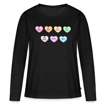 14 Fév Be My Valentine Joyeuse Saint-Valentin 01 - T-shirt manches longues Premium bio Femme - noir - Devant - Julia (174cm)