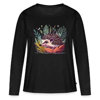 Hérisson mignon dans son habitat naturel - T-shirt manches longues Premium bio Femme - noir - Devant - Julia (174cm)