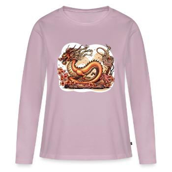 Ryū Dragon japonais - T-shirt manches longues Premium bio Femme - rose poudré - Devant - Julia (174cm)