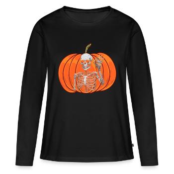 Kürbis Oktober Geist Spuk Halloween Skelett - Frauen Premium Bio Langarmshirt - Schwarz - Vorne - Julia (174cm)