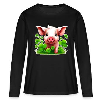 Cute lucky pig with shamrocks - Women's Premium Organic Long Sleeve Shirt - black - Front - Julia (174cm)