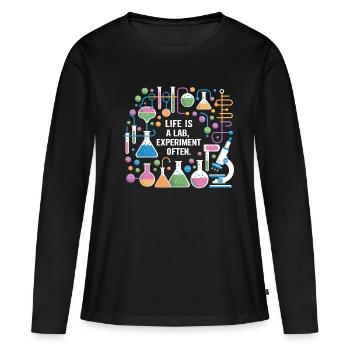 La vie est souvent une expérience de laboratoire - T-shirt manches longues Premium bio Femme - noir - Devant - Julia (174cm)