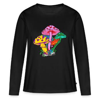 Champignons - T-shirt manches longues Premium bio Femme - noir - Devant - Julia (174cm)