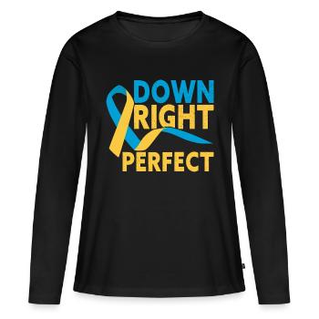 Down Right Perfect T21 Sensibilisation au syndrome de Down - T-shirt manches longues Premium bio Femme - noir - Devant - Julia (174cm)