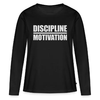 Citation de discipline sur la motivation - T-shirt manches longues Premium bio Femme - noir - Devant - Julia (174cm)
