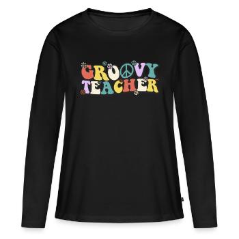 Professeur Groovy - T-shirt manches longues Premium bio Femme - noir - Devant - Julia (174cm)
