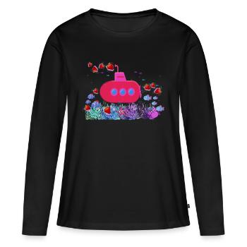 sous-marin,fraises, poissons, coraux,mer - T-shirt manches longues Premium bio Femme - noir - Devant - Julia (174cm)