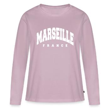 Marseille - T-shirt manches longues Premium bio Femme - rose poudré - Devant - Julia (174cm)