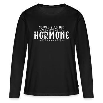 Schuld sind die Hormone - Lustiger Spruch - Frauen Premium Bio Langarmshirt - Schwarz - Vorne - Julia (174cm)