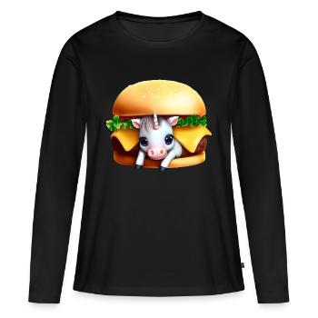 Licorne Cheeseburger - T-shirt manches longues Premium bio Femme - noir - Devant - Julia (174cm)