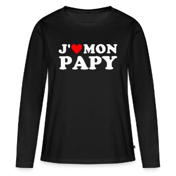 J' aime mon papy cadeau grand-père coeur rouge - T-shirt manches longues Premium bio Femme - noir - Devant - Julia (174cm)