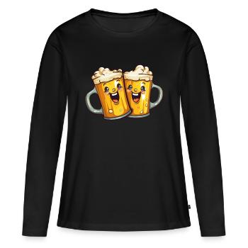 Chopes à bière drôles Rire Bière Boire de l’alcool Humour - T-shirt manches longues Premium bio Femme - noir - Devant - Julia (174cm)
