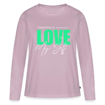 Happiness is - LOVE - MY SELF - Frauen Premium Bio Langarmshirt - Altrosa - Vorne - Julia (174cm)