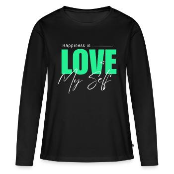 Happiness is - LOVE - MY SELF - Frauen Premium Bio Langarmshirt - Schwarz - Vorne - Julia (174cm)