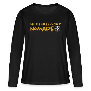 Les rendez-vous nomades : le podcast - T-shirt manches longues Premium bio Femme - noir - Devant - Julia (174cm)