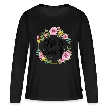Il est ressuscité Résurrection Jésus-Christ Dieu - T-shirt manches longues Premium bio Femme - noir - Devant - Julia (174cm)