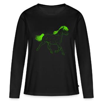 Pferd Grün - Frauen Premium Bio Langarmshirt - Schwarz - Vorne - Julia (174cm)