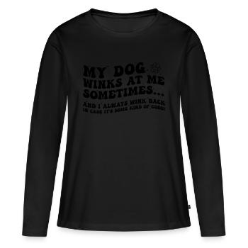 Mon chien me fait parfois un clin d’œil - T-shirt manches longues Premium bio Femme - noir - Devant - Julia (174cm)