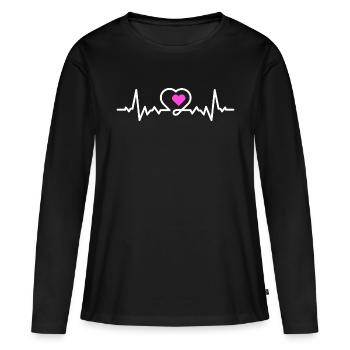 Fréquence cardiaque d’amour - T-shirt manches longues Premium bio Femme - noir - Devant - Julia (174cm)