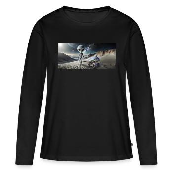 Alien gris sur la surface de la lune – Couple qui s’embrasse - T-shirt manches longues Premium bio Femme - noir - Devant - Julia (174cm)