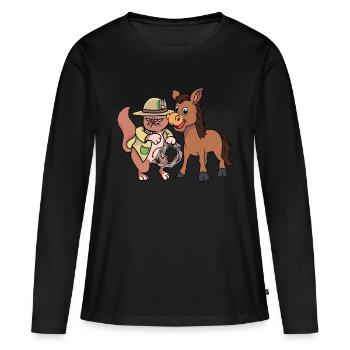Katze Katzen Wilder Westen Muli Esel Katzen - Frauen Premium Bio Langarmshirt - Schwarz - Vorne - Julia (174cm)