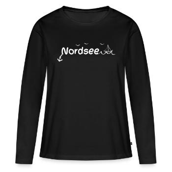 North Sea Sailboat with Seagulls - Maritim - Women's Premium Organic Long Sleeve Shirt - black - Front - Julia (174cm)