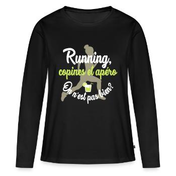 Running, copines et apéro - T-shirt manches longues Premium bio Femme - noir - Devant - Julia (174cm)