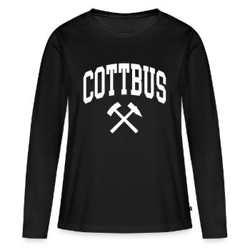 Cottbus - Frauen Premium Bio Langarmshirt - Schwarz - Vorne - Julia (174cm)