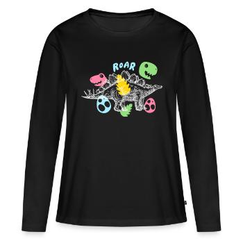 Dinosaurier Stegosaurus prähistorisch Urzeit - Frauen Premium Bio Langarmshirt - Schwarz - Vorne - Julia (174cm)