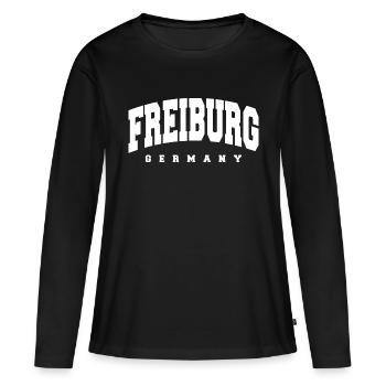 Freiburg - Frauen Premium Bio Langarmshirt - Schwarz - Vorne - Julia (174cm)