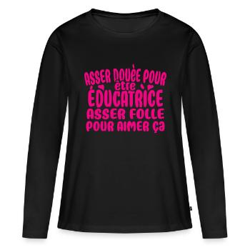 éducatrice - T-shirt manches longues Premium bio Femme - noir - Devant - Julia (174cm)
