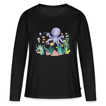 nous aimons le calmar de l’océan - T-shirt manches longues Premium bio Femme - noir - Devant - Julia (174cm)