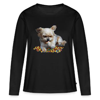 Mignon chien grignote des bonbons - T-shirt manches longues Premium bio Femme - noir - Devant - Julia (174cm)