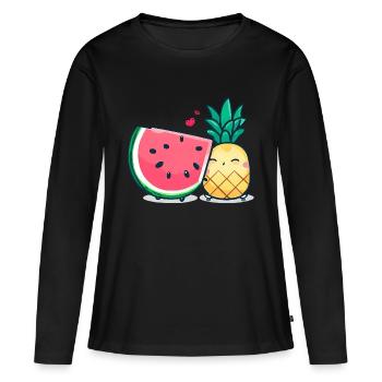Wassermelone und Ananas beste Freunde - Frauen Premium Bio Langarmshirt - Schwarz - Vorne - Julia (174cm)
