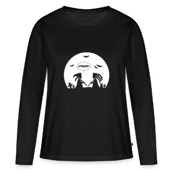 STREBER - SENSENMANN - REAPER - MOND - HALLOWEEN - Frauen Premium Bio Langarmshirt - Schwarz - Vorne - Julia (174cm)