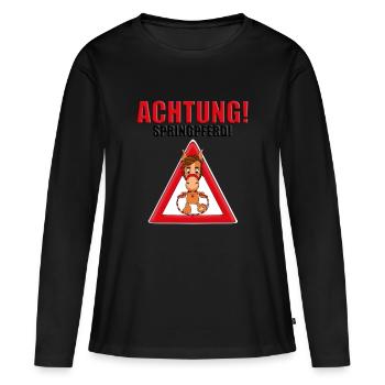 ACHTUNG SPRINGPFERD - PFERD - SPRINGREITEN - TIER - Frauen Premium Bio Langarmshirt - Schwarz - Vorne - Julia (174cm)