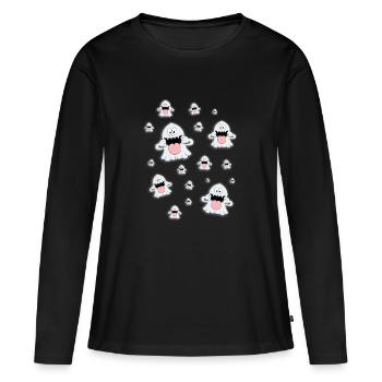 GESPENSTER - GEISTER - HALLOWEEN - KINDER - BABYS - Frauen Premium Bio Langarmshirt - Schwarz - Vorne - Julia (174cm)