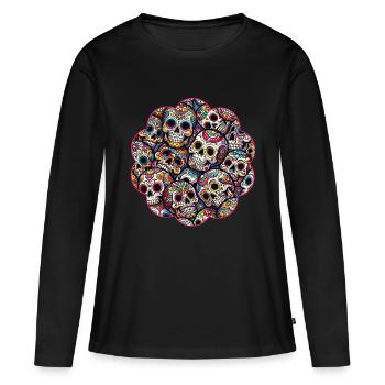 Motif de crâne décoratif coloré - T-shirt manches longues Premium bio Femme - noir - Devant - Julia (174cm)