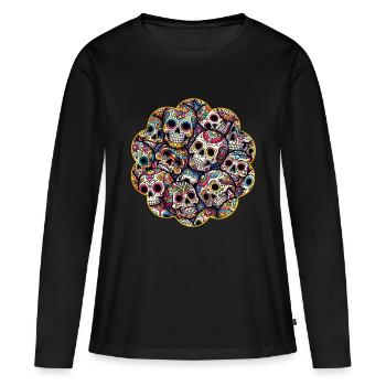 Motif de crâne décoratif coloré - T-shirt manches longues Premium bio Femme - noir - Devant - Julia (174cm)