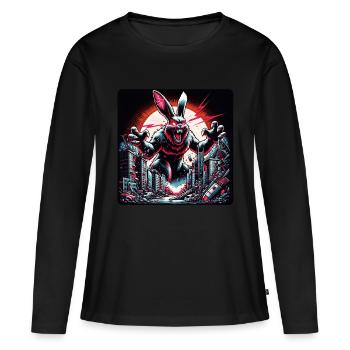 Attention à la catastrophe du lapin - T-shirt manches longues Premium bio Femme - noir - Devant - Julia (174cm)