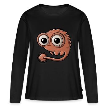 Drôle de petit monstre avec de grands yeux - T-shirt manches longues Premium bio Femme - noir - Devant - Julia (174cm)
