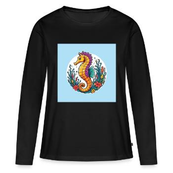 Joli hippocampe décoratif - T-shirt manches longues Premium bio Femme - noir - Devant - Julia (174cm)