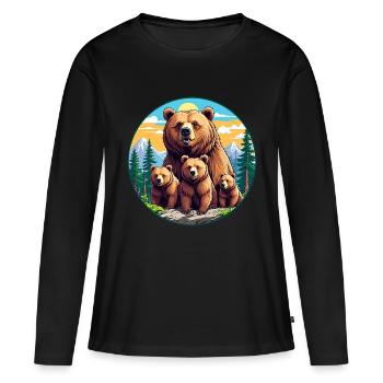 Maman grizzli protectrice défensive avec ses petits - T-shirt manches longues Premium bio Femme - noir - Devant - Julia (174cm)