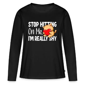 Arrêtez de me draguer, je suis timide - T-shirt manches longues Premium bio Femme - noir - Devant - Julia (174cm)