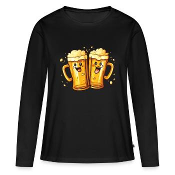 Chopes à bière drôles Rire Bière Boire de l’alcool Humour - T-shirt manches longues Premium bio Femme - noir - Devant - Julia (174cm)