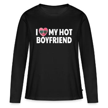 I Love My Hot Boyfriend Pink Heart Sunglasses - Women's Premium Organic Long Sleeve Shirt - black - Front - Julia (174cm)