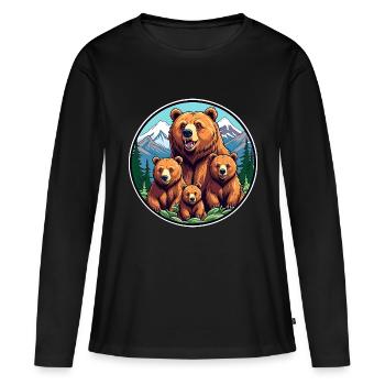 Maman grizzli protectrice défensive avec ses petits - T-shirt manches longues Premium bio Femme - noir - Devant - Julia (174cm)