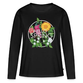 Bonjour le printemps - T-shirt manches longues Premium bio Femme - noir - Devant - Julia (174cm)