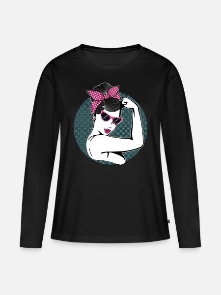 Rockabilly Girl - Frauen Premium Bio Langarmshirt - Schwarz